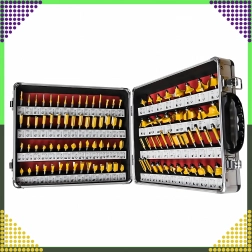 Komplet profilnih rezkarjev za les, 100 kosov, vpenjalno steblo 1/4" (6,35 mm) v aluminijastem kovčku