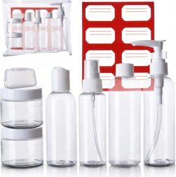Potovalne stekleničke in posodice za kozmetiko za letalo v etuiju, 8-delni komplet