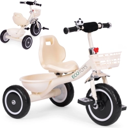 Otroški tricikel s košarico in zvončkom, bež, ECOTOYS