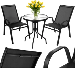 Balkonski bistro set GARDLOV – mizica in 2 stola, črna