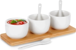 Komplet keramičnih skledic z žličkami na bambusovem pladnju 90 ml, 7-delni