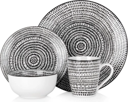 Porcelanasti jedilni komplet 16 kosov z geometrijskim vzorcem