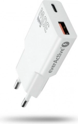 omrežni polnilec everActive GaN super slim 30 W z USB-A in USB-C