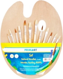 Wooden painting palette with brushes