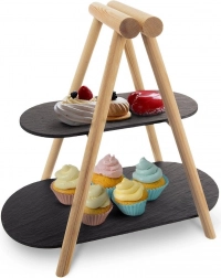 Dvonadstropni servirni etažer iz skrilavca in lesa 41 × 24 × 38,5 cm