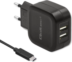 Qoltec dvojni USB polnilec 17W z USB-C kablom