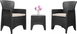 Vrtni pohištveni set za teraso ali balkon – 2 fotelja + miza, črna