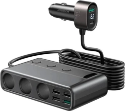 Večportovni avtomobilski adapter-polnilec JOYROOM z USB in USB‑C s hitrim polnjenjem (črn)