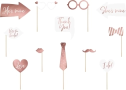 Poroka foto rekviziti bela in rožnata – set 12 kosov