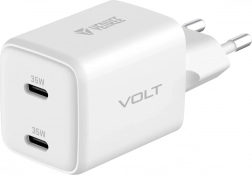 Dvojni USB-C polnilec 35W VOLT GaN bel