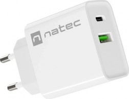 Omrežni polnilec NATEC Ribera 20W, 1× USB‑C + 1× USB‑A, bel