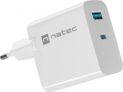 Natec Ribera GaN polnilec 65W USB-A in USB-C bel