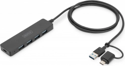 Vozlišče USB 3.0 s 4 vrati SlimLine z USB-C adapterjem 1,2m 5Gbps, napajalni priklop USB-C