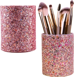 Brokatni rožnati lonček za čopiče in kozmetične dodatke