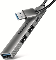 Axagon hue-sta aluminijast USB hub 4× port (1× USB‑A 5 Gbps, 2× USB‑A 2.0, 1× USB‑C 2.0) z 12 cm kablom