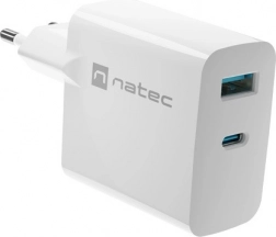 Polnilec Natec Ribera GaN 1x USB-A + 1x USB-C 45 W bel