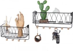 Viseča polica s kljukicami – črna, 25,5 cm