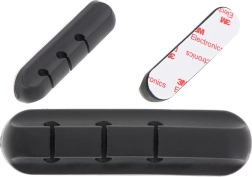 Samolepilni silikonski organizator kablov, 3 reže, črn