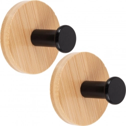 Samolepilni leseni stenski kavlji s črnim kovinskim čepom 5 cm, 2 kosa