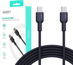 Aukey USB‑C na USB‑C kabel 1,8 m, 60 W PD, nylonski opleten, črn