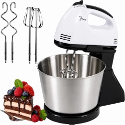 Kitchen hand mixer with stand and stainless steel bowl, 7 speeds