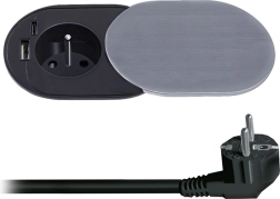 Solight vgradna vtičnica 230 V z USB-A in USB-C PD 20 W z drsnim pokrovčkom, 2 m, srebrna