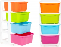 Barvni plastični organizator s štirimi predali na kolesih