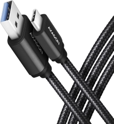 Kabel USB‑C – USB‑A 3.2 Gen 1 AXAGON, 2 m, 3 A, aluminijast, oplet, črn