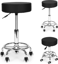 Vrtljivi kozmetični in medicinski stol s naslonom, črn ModernHome