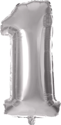 Folijski balon TORO s številko 1, 30 cm – Srebrna