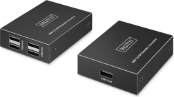 Podaljšek USB 2.0 prek kabla CAT 6 do 150 m, 4× USB‑A, 1× RJ45 Gigabit Ethernet – komplet oddajnik/prijemnik
