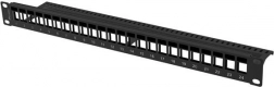 prazen patch panel 24 vrat 1U 19" črn za keystone module