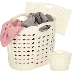 Zložljiva košara za perilo z ročaji, krem