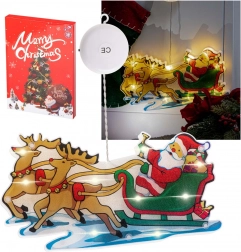 Viseča LED dekoracija za okno s priseskom – Miklavž z darili – Sani