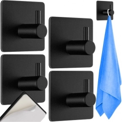 Samolepilni kovinski kavlji RUHHY, komplet 4 kosov – črni, brez vrtanja