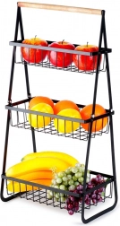 Tristopenjska kovinska košara za sadje, črna