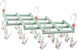 Zložljivo viseče stojalo za sušenje s ščipalkami, 19 ščipalk, zeleno