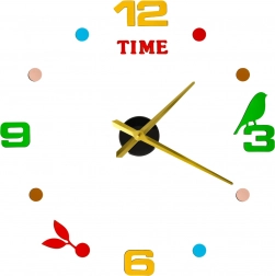 Samolepilna DIY stenska ura z nastavljivim premerom 80–90 cm, zlate kazalke, barvne številke