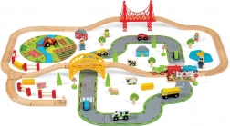 Lesena železniška proga z vaško cesto podjetja Bigjigs Rail