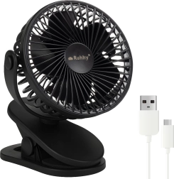 Brezžični namizni ventilator s sponko Ruhhy, črn, USB‑C 1200 mAh