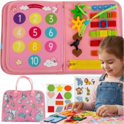 Kruzzel manipulativna senzorična Montessori knjižica iz filca rožnata (samorog) - 1 kos