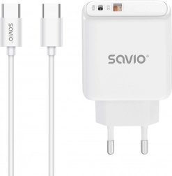 omrežni polnilec 30 W z USB‑C PD in USB‑A QC + kabel USB‑C – Savio