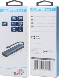 HUB USB-C adapter 6v1 - HDMI, 3x USB, PD, RJ-45