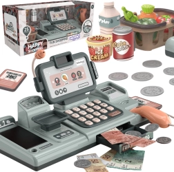 Otroška blagajna s tehtnico, skenerjem in košaro za igro na trgovino