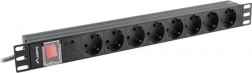 Lanberg rack PDU letvica 19″, 1U, 16 A, 8× Schuko, 2 m, črna