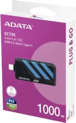 Zunanji SSD ADATA SC735 1 TB USB‑C (USB 3.2 Gen 2) 1050/1000 MB/s, modra