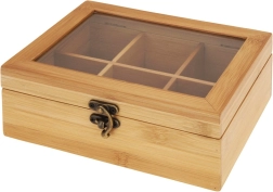 Lesena škatla za čaj iz bambusa 21 × 16 × 7,5 cm, 6 prekatov