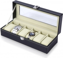 Črno ohišje za ure s steklenim pokrovom, 30,5 × 11,5 × 8 cm