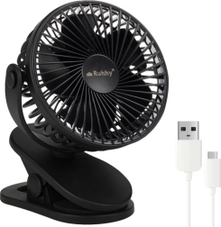 Brezžični namizni ventilator s sponko Ruhhy, črn, USB‑C 1200 mAh