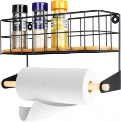 Stenski nosilec za papirnate brisače s polico, kovinski črn